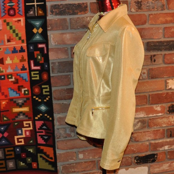 ANTONIO D'ERRICO Tailored Zip-up Jacket Metallic Shiny Yellow Mesh Gold Italy 48 - Picture 4 of 9